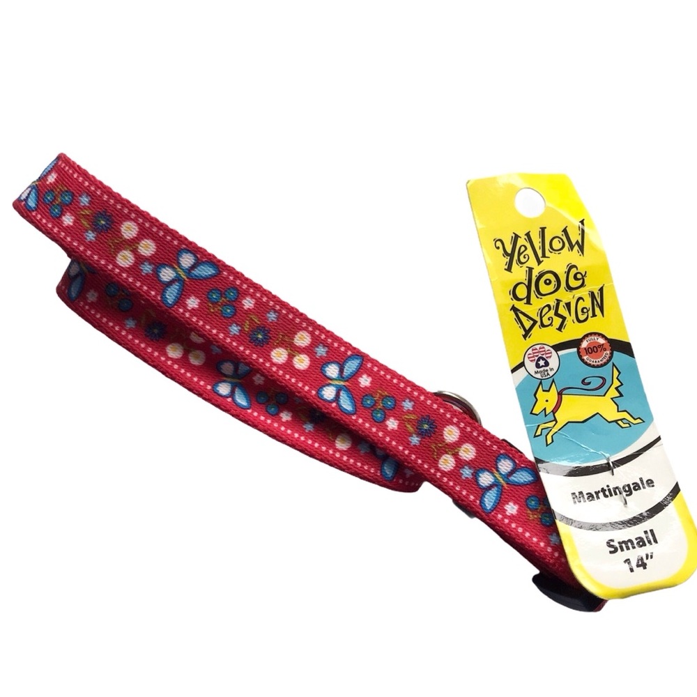 NEW Martingale Dog Collar Small 14” Festive Butterfly RED Yellow Dog design